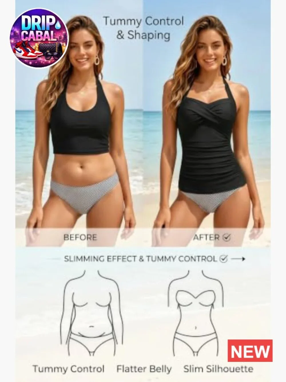 Women Halter Tankini Top Only - Tummy Control Swim Top with Ruched Twist Front